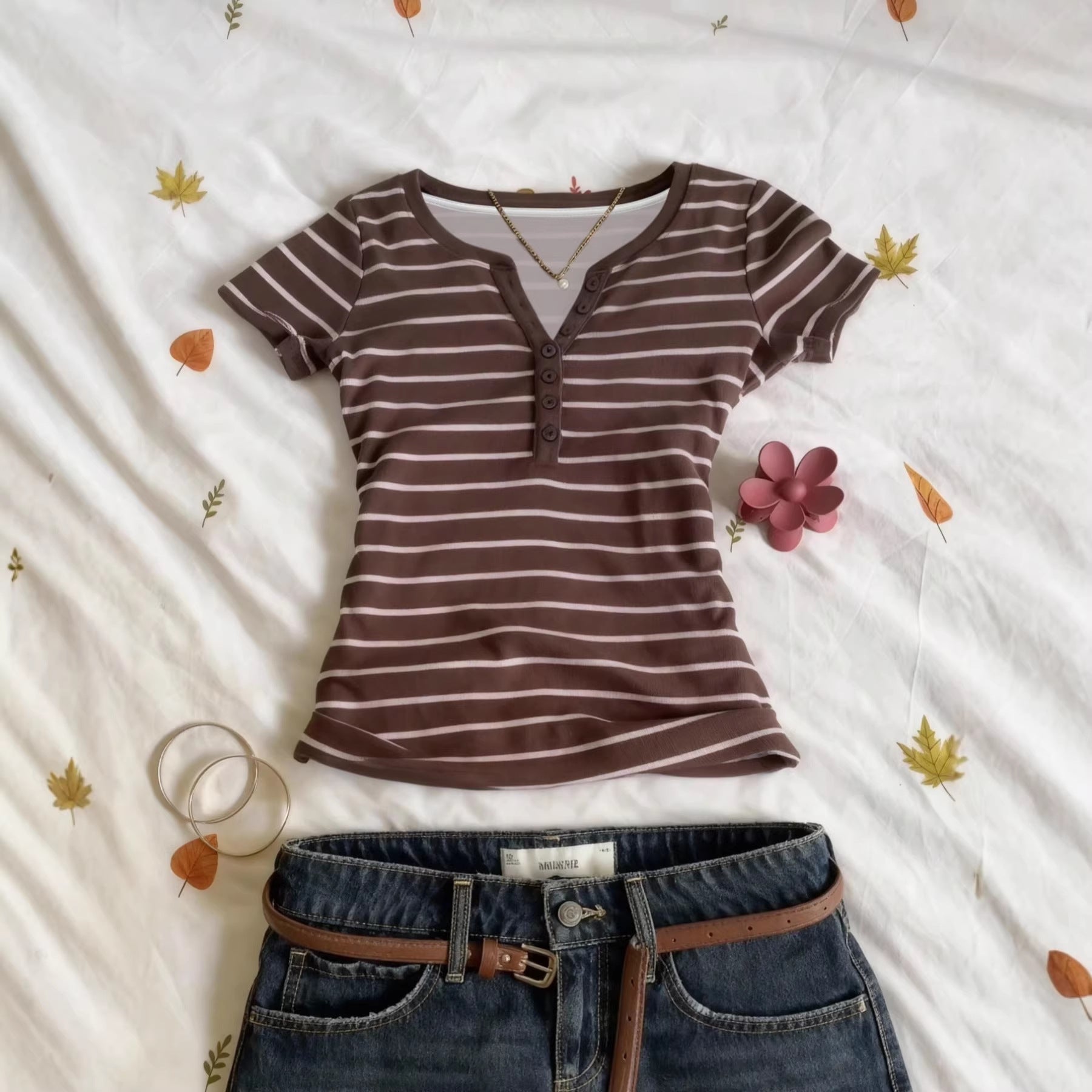Damen Kurzarmshirt mit Knopfleiste