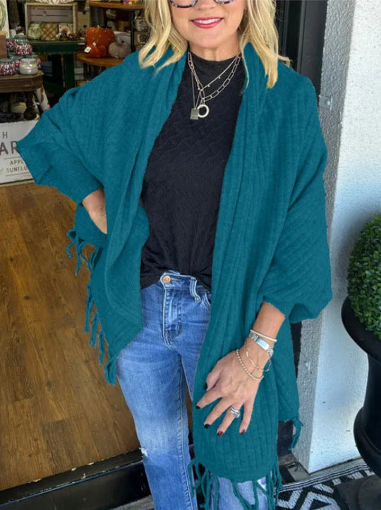Damen vielseitiger Poncho mit Fransen