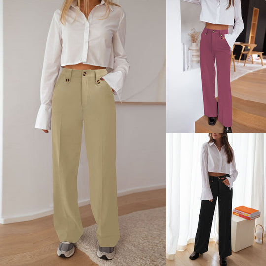 Damen Hochtaillierte Palazzohose mit Bügelfalte, Zierknopfleisten und Eingrifftaschen Shop Nory