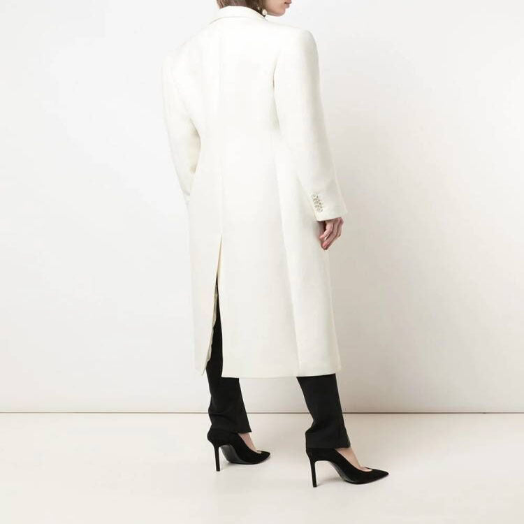 Damen Schmal geschnittener zweireihiger Wollmix‑Longcoat mit markanter Schulter Shop Nory