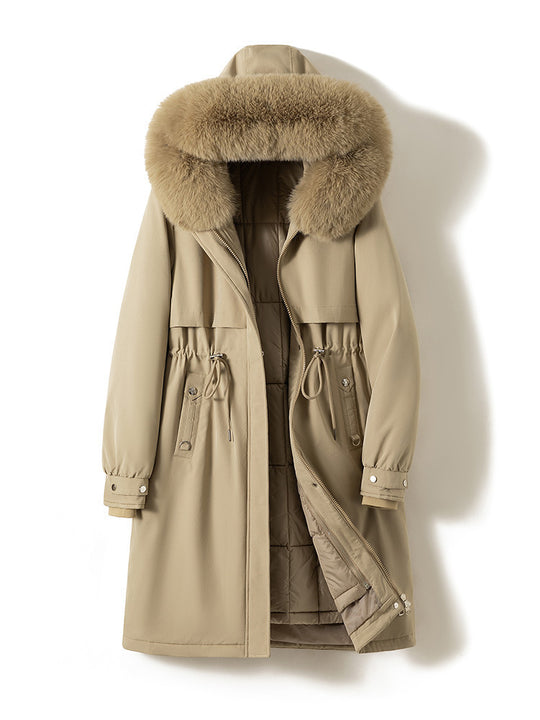 Damen nan langer wasserabweisender Parka mit voluminöser Kunstfellkapuze, taillierbarem Tunnelzug und gesteppter Thermo-Innenjacke Shop Nory