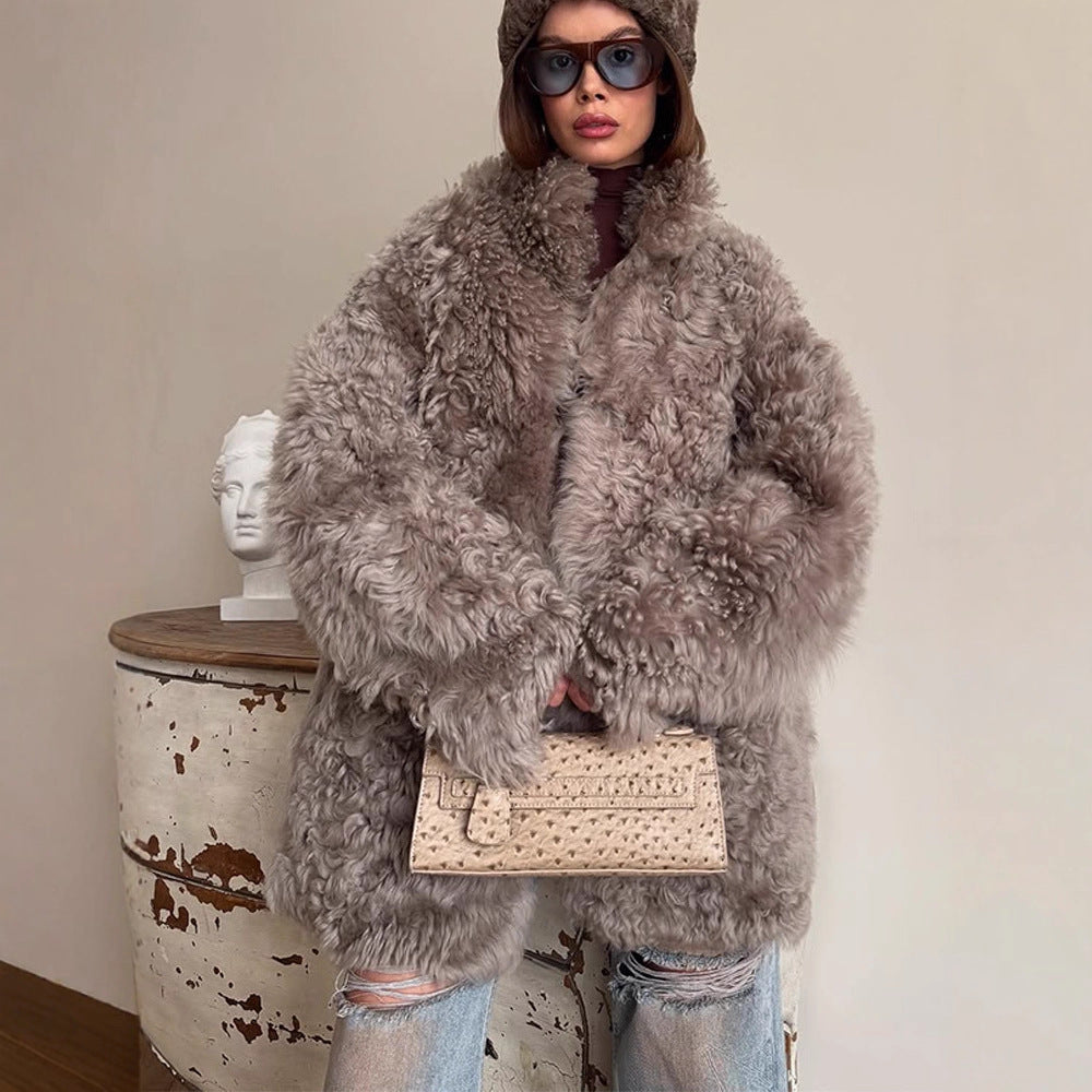 Damen Oversize Kunstfell‑Mantel mit lockiger Teddy‑Optik und weiter Boxy‑Silhouette Shop Nory
