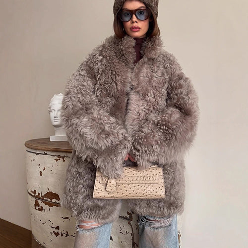 Damen Oversize Kunstfell‑Mantel mit lockiger Teddy‑Optik und weiter Boxy‑Silhouette Shop Nory