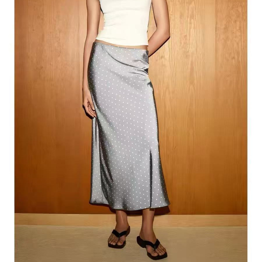 Damen Midi-Rock aus Satin im A-Linien-Schnitt mit hoher Taille und Polka-Dot-Print Shop Nory