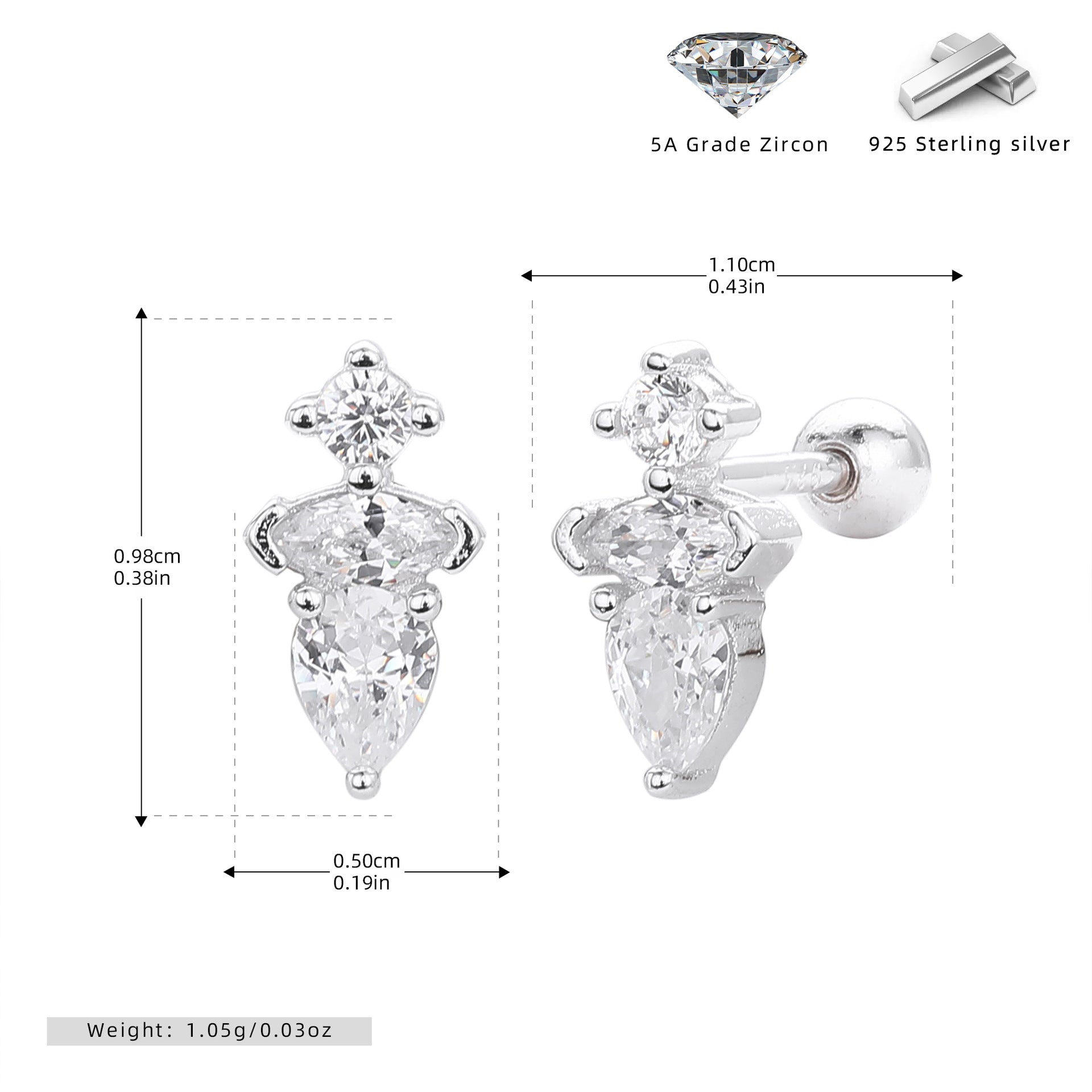 Damen Ohrstecker mit luxuriösem Zirkonbesatz aus 925 Sterling Silber Shop Nory