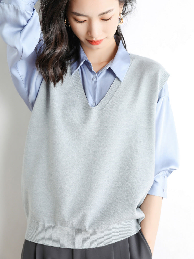 Damen Oversize V-Ausschnitt Feinstrickweste mit Rippenbund Shop Nory