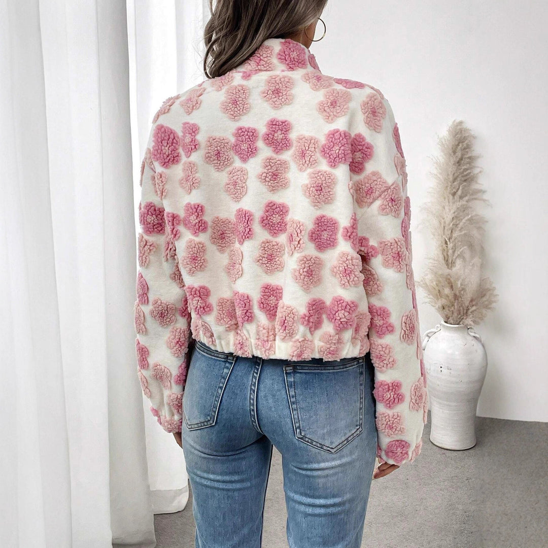 Damen Kuschelige Fleecejacke mit floralem Design