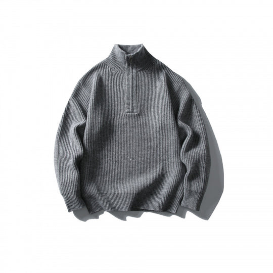 Unisex Strukturierter Halbzip-Strickpullover mit hohem Stehkragen und geripptem Rippstrick Shop Nory