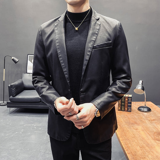 Herren Slim-Fit Lederblazer mit taillierter Silhouette und klassischem Reverskragen Shop Nory