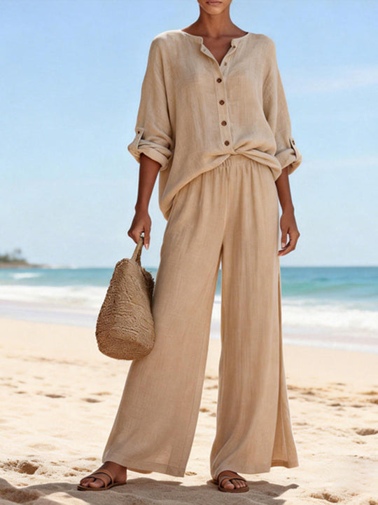 Damen Luftige Leinenbluse und weite Hose