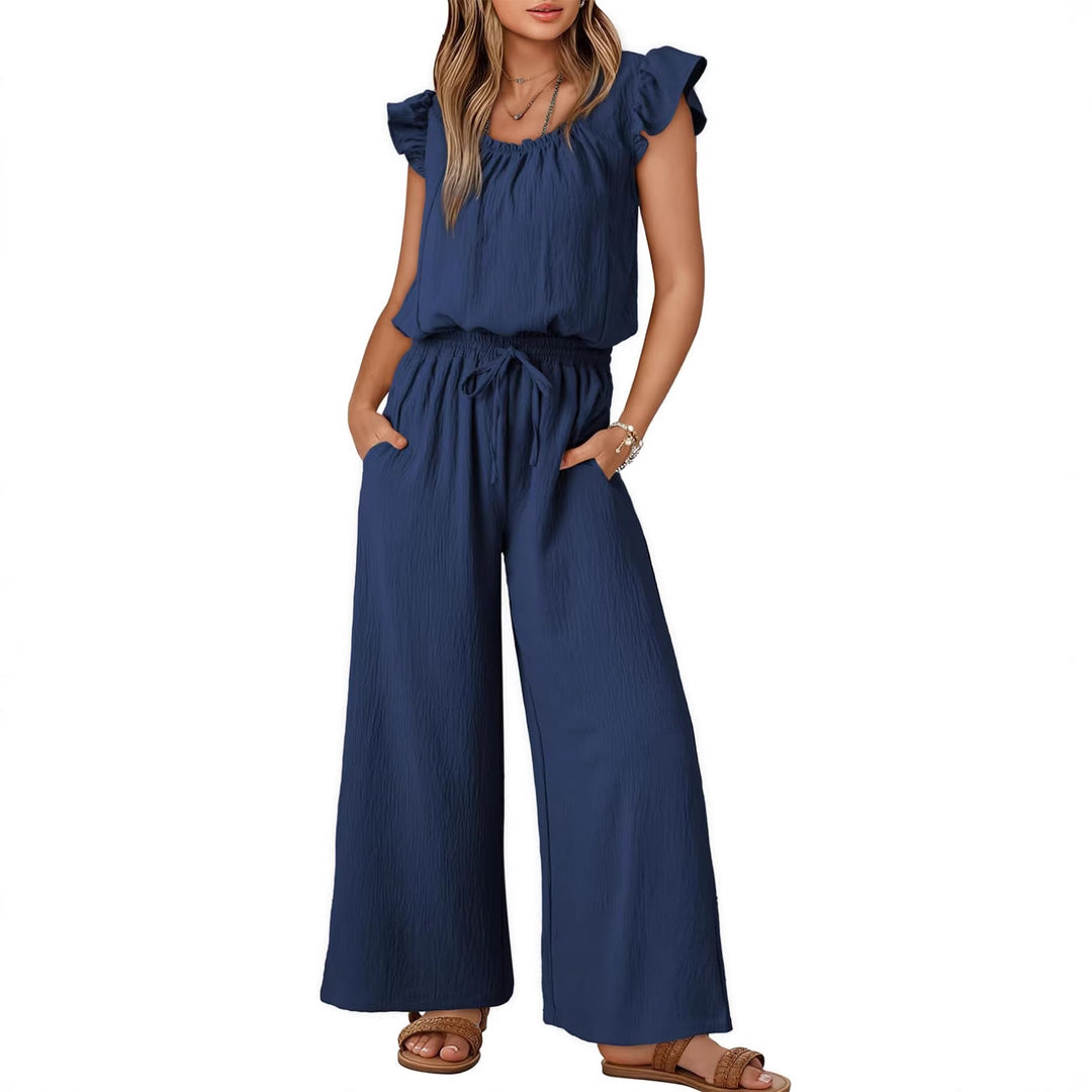 Damen Crinkle-Overall mit weitem Bein, elastischem Taillenbund und Rüschenärmeln Shop Nory