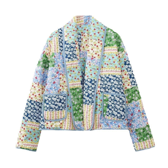 Damen Kurz geschnittene gesteppte Patchworkjacke mit aufgesetzten Taschen Shop Nory