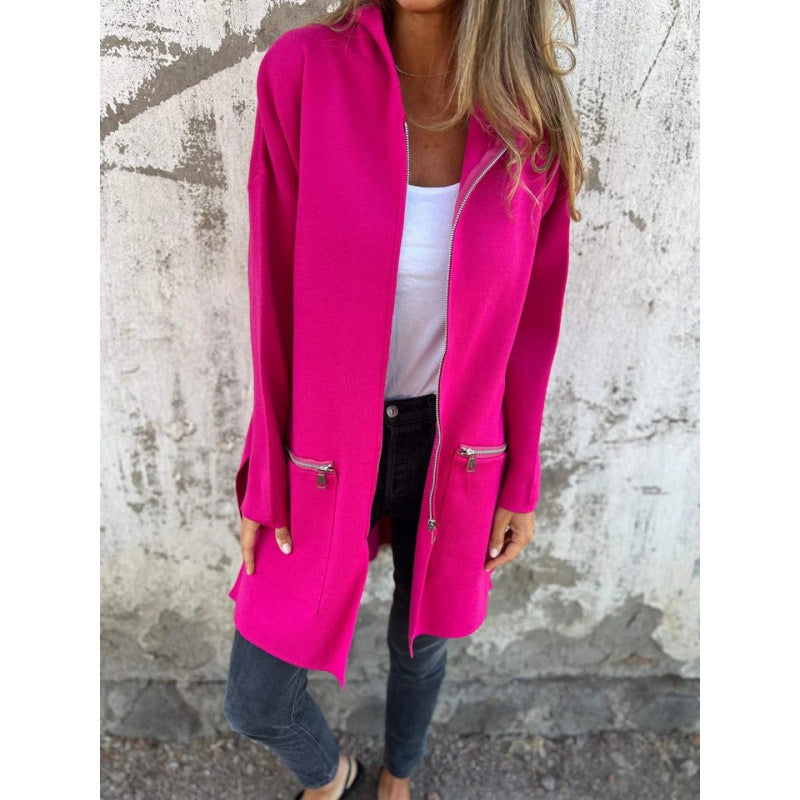 Damen Kapuzen-Longcardigan mit durchgehendem Reißverschluss und Ziertaschen Shop Nory
