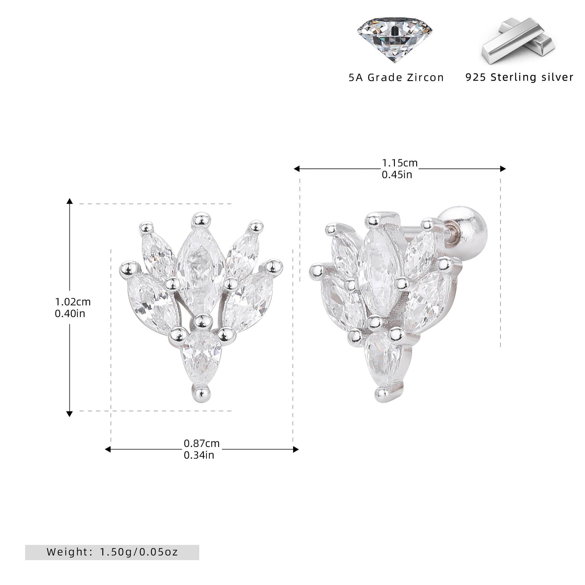 Damen Ohrstecker mit luxuriösem Zirkon-Anordnung aus 925 Sterling Silber Shop Nory