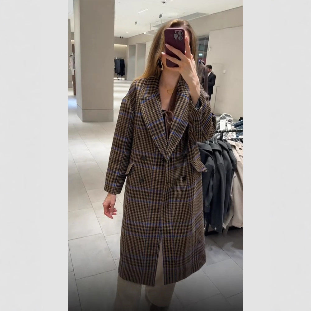 Damen Maxilanger Oversize-Doppelreihiger Mantel mit betonter Schulter und Pattentaschen Shop Nory