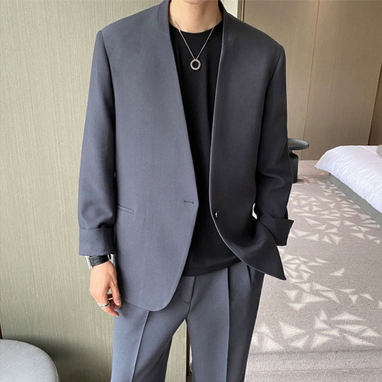 Herren Minimalistisches Kasten-Sakko und weite Bundfalten-Anzughose Shop Nory