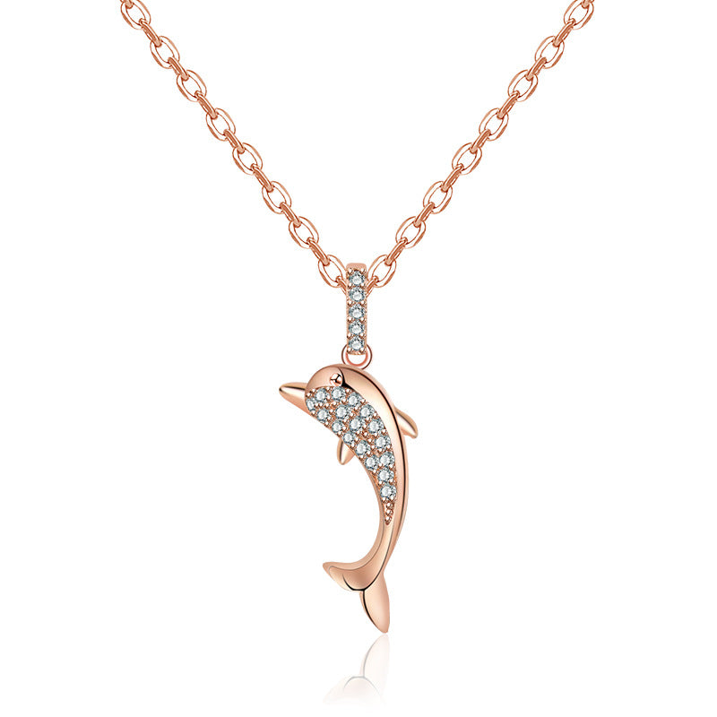 Damen Halskette mit kunstvollem Delfin-Anhänger und funkelnden Zirkonia Shop Nory