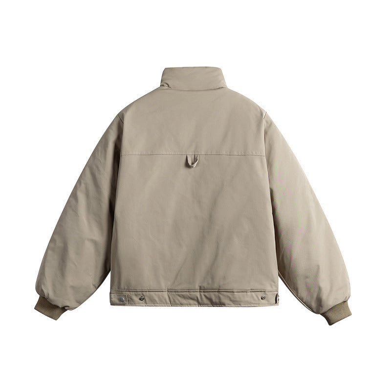 Unisex Boxy-Übergangsjacke mit hohem Stehkragen, kontrastierten Paneelen und Reißverschlusstaschen Shop Nory