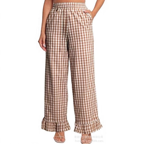 Damen Palazzo-Hose mit elastischem Bund, Seitentaschen und Rüschensaum Shop Nory