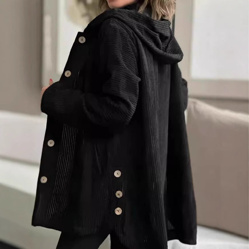 Damen lässige und gemütliche Cordjacke mit Kapuze