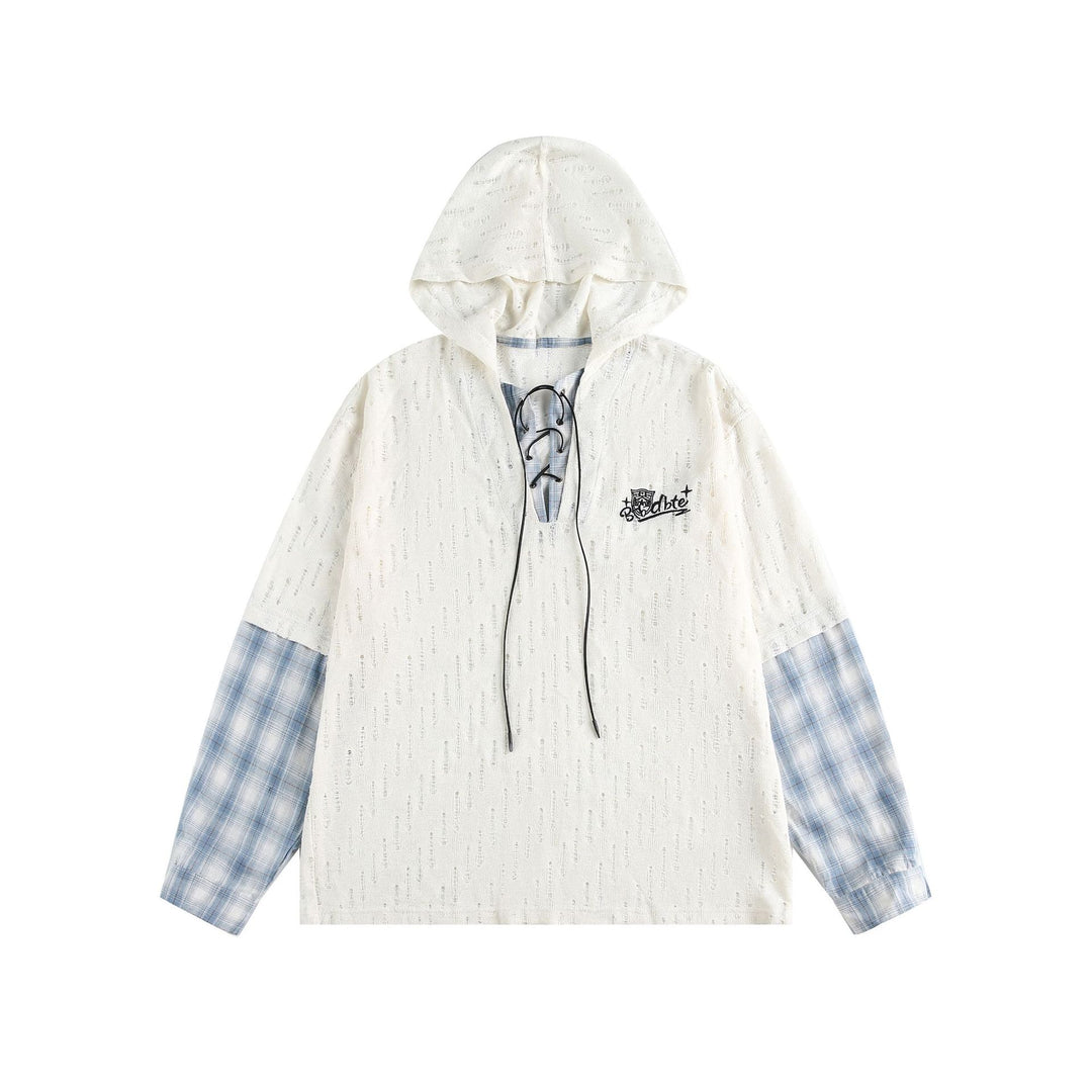 Unisex Lässiger Kapuzenpullover im Layering-Look mit Schnür‑V‑Ausschnitt Shop Nory