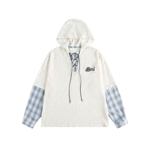 Unisex Lässiger Kapuzenpullover im Layering-Look mit Schnür‑V‑Ausschnitt Shop Nory