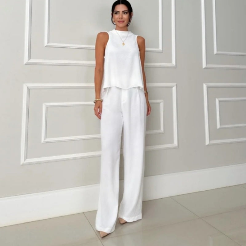 Damen elegantes Set aus lässigem Oberteil und hochsitztender Hose