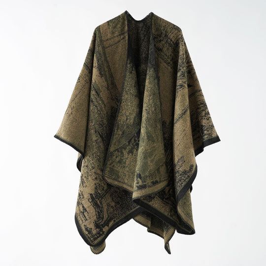 Damen Gewebter Cape-Überwurf mit Jacquard-Struktur und kontrastkettelung Shop Nory
