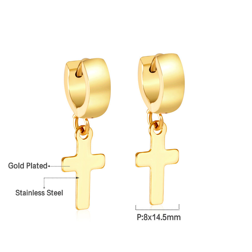 Damen Hängende Kreuz Ohrringe aus edelstahl mit goldplattierter Oberfläche Shop Nory