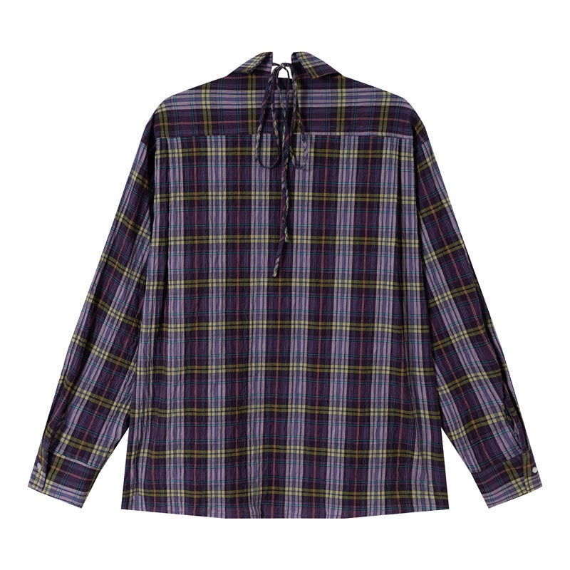 Damen Oversize-Karobluse aus leichter Baumwollmischung mit diagonalem Brusttaschen-Detail Shop Nory
