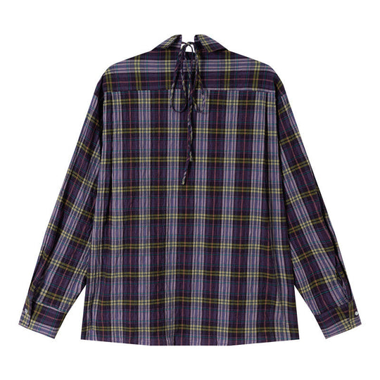 Damen Oversize-Karobluse aus leichter Baumwollmischung mit diagonalem Brusttaschen-Detail Shop Nory