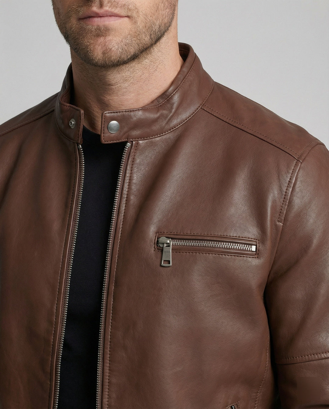 Herren moderne Kunstlederjacke mit Reißverschlüssen
