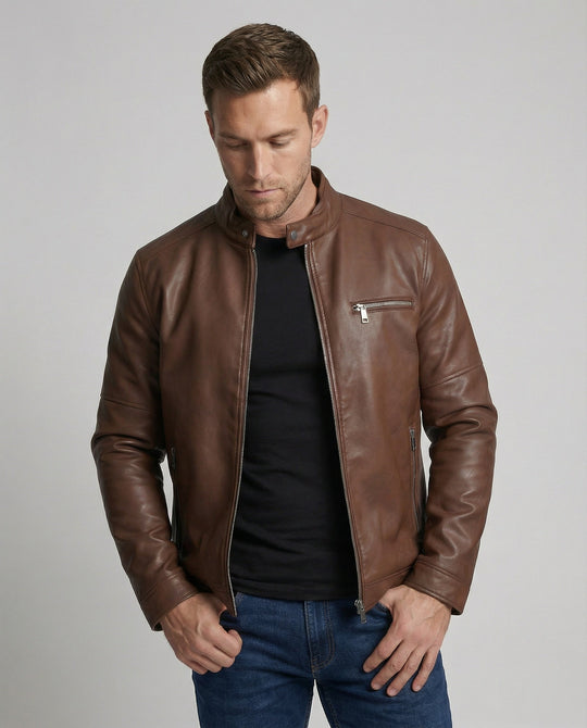 Herren moderne Kunstlederjacke mit Reißverschlüssen
