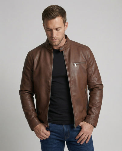 Herren moderne Kunstlederjacke mit Reißverschlüssen