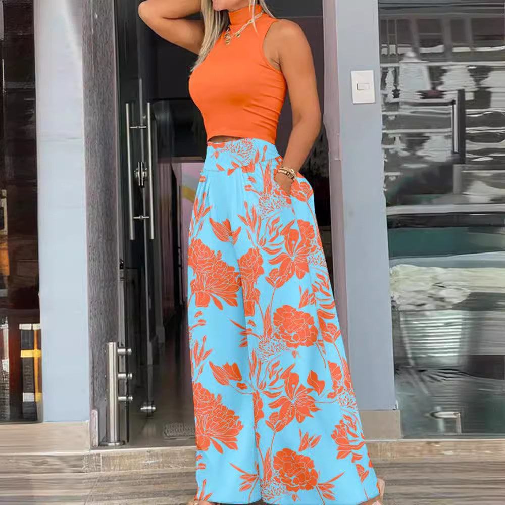 Damen angesagtes Outfit mit ärmellosem Oberteil und weitem Rock