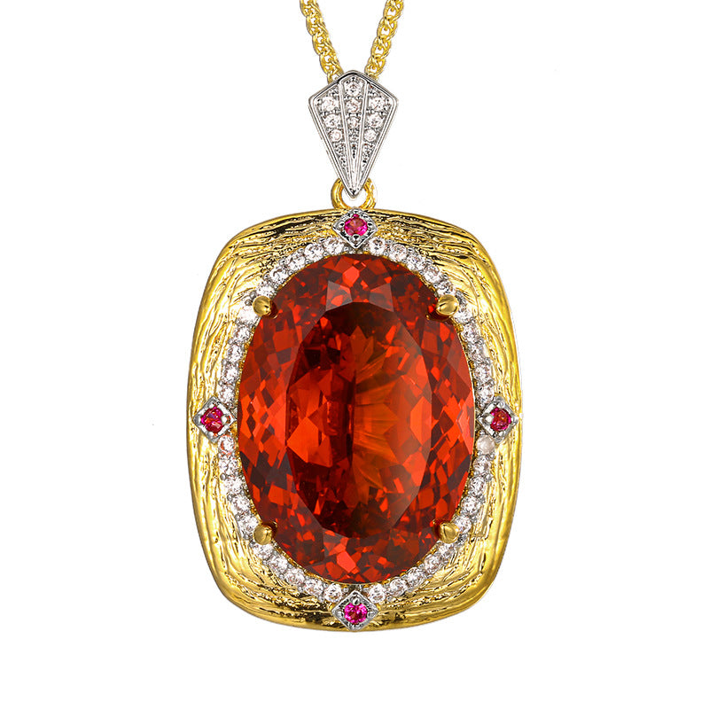 Luxuriöse ovale Amethyst-Anhänger mit Rubinelementen und Diamant-Halo-Goldkette