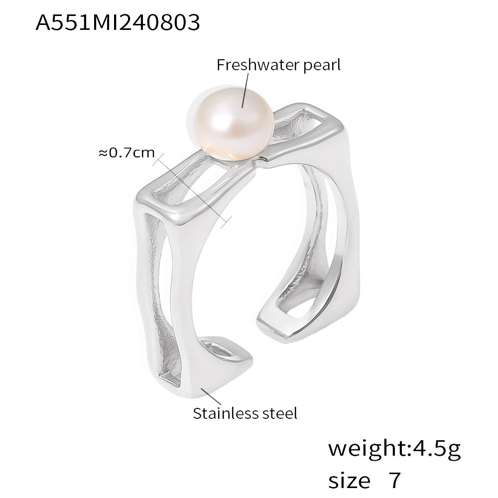 Damenring mit hochwertiger Edelstahlstruktur und frischer Süßwasserperle Shop Nory