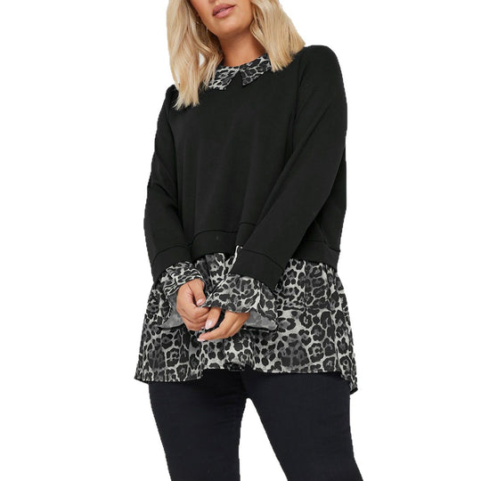 Damen Longsleeve-Tunika mit Chiffon-Volant und Leo-Kragen Shop Nory