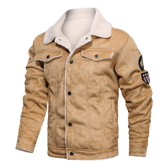 Herren Wildlederjacke mit Teddyfutter und Military-Patches Shop Nory