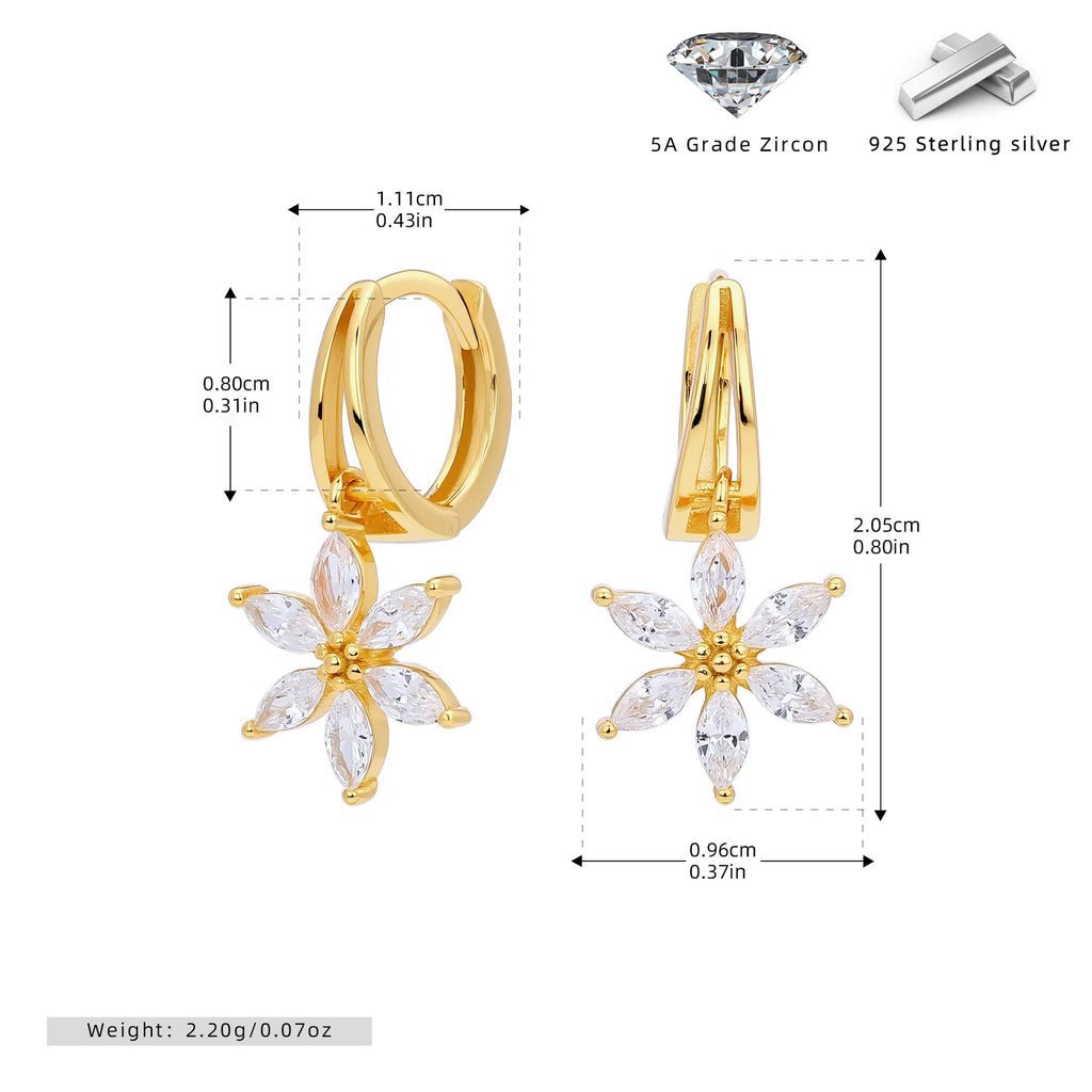 Damen Ohrhänger mit funkelndem Zirkon und Blumenmotiv Shop Nory