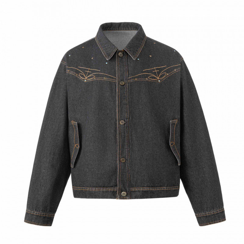 Unisex Oversize Jeansjacke im Boxy-Schnitt mit Westernstickerei und Pattentaschen Shop Nory