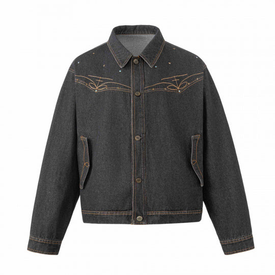 Unisex Oversize Jeansjacke im Boxy-Schnitt mit Westernstickerei und Pattentaschen Shop Nory