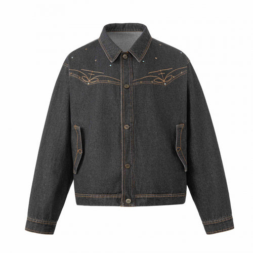 Unisex Oversize Jeansjacke im Boxy-Schnitt mit Westernstickerei und Pattentaschen Shop Nory