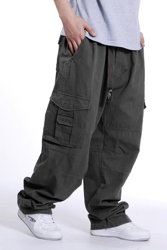 Herren Weite Utility-Cargohose aus Baumwollcanvas mit Mehrfach-Taschen und Kordelbund Shop Nory