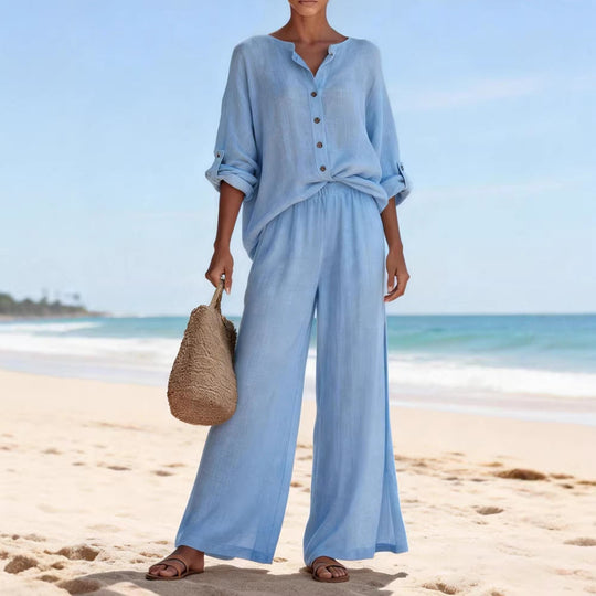 Damen Luftige Leinenbluse und weite Hose
