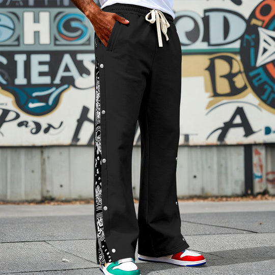 Herren Weite Snap-Trackhose mit Tunnelzug, seitlicher Bandana-Blende und Druckknopfleiste Shop Nory
