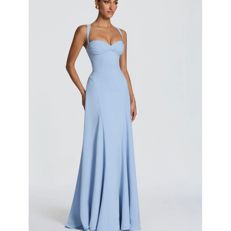 Damen Elegantes Maxikleid mit fein gerafftem Oberteil und Spaghettiträgern
