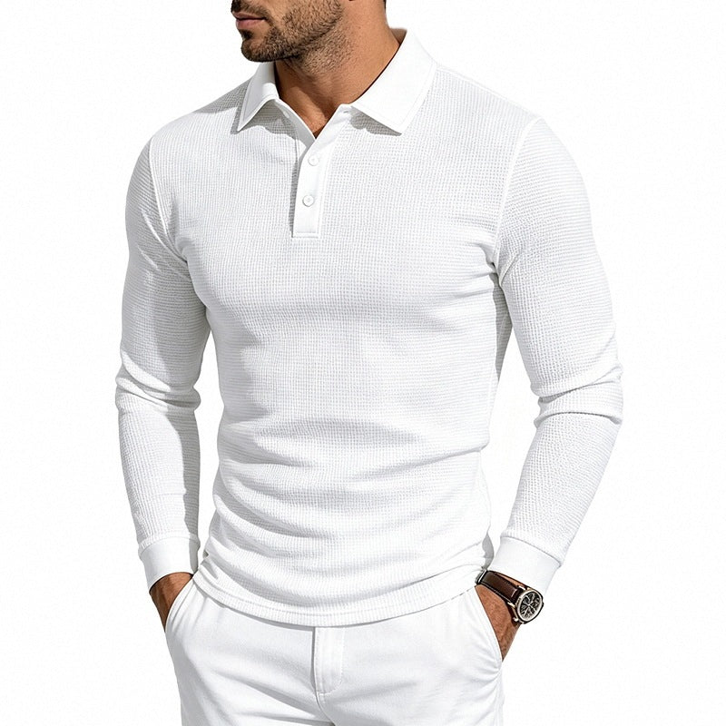 Herren Slim-Fit Poloshirt mit Langarm und Waffelstruktur Shop Nory