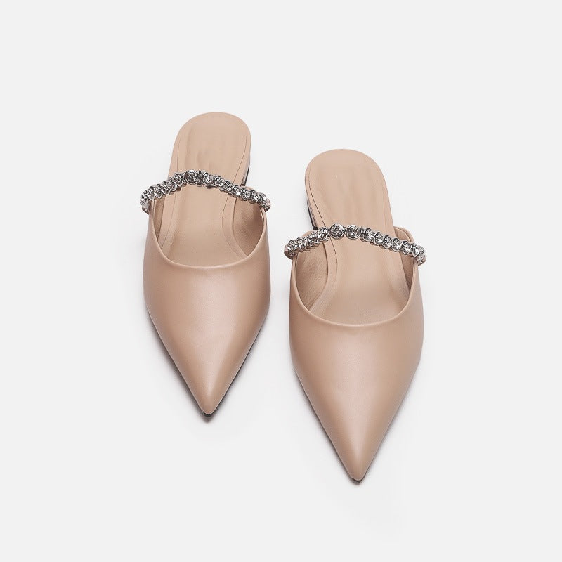 Damen elegante Pantoletten mit glitzerndem Riemen und spitz zulaufender Form