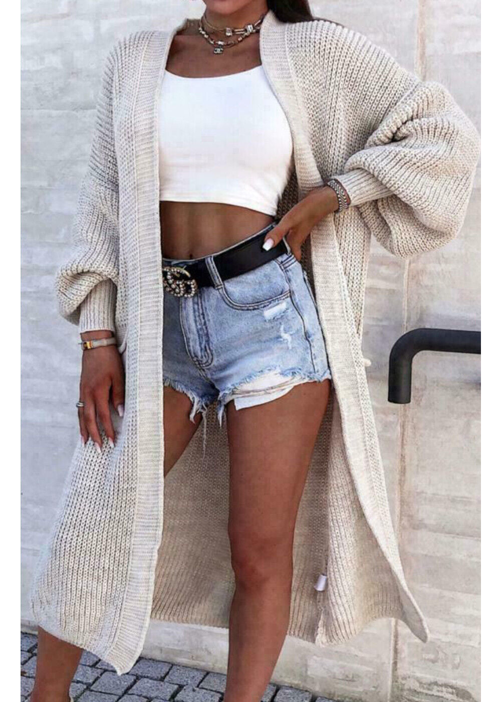 Damen Langer Strickmantel mit großzügigen Taschen